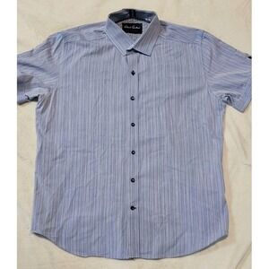 ROBERT GRAHAM MENS SHORT SLEEVE BUTTONDOWN TAILORED FIT BLUE STRIPED XL - EUC